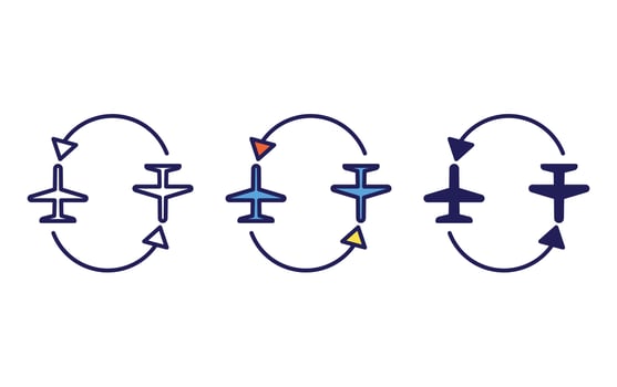 Flight trip, rotations line and glyph icon, vector illustration