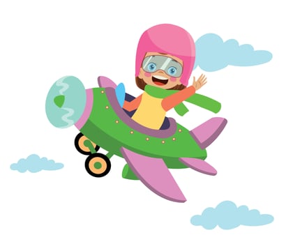 Happy Kid Flying In Airplane vector