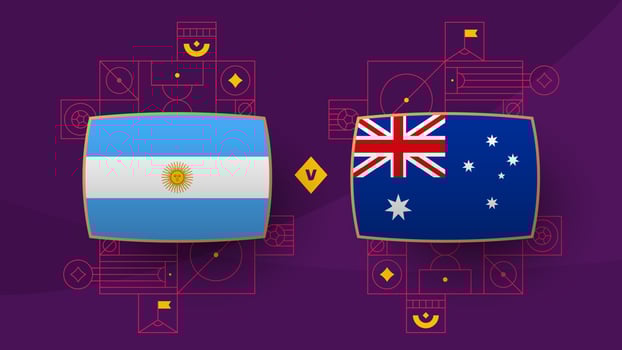 argentina vs australia playoff round of 16 match Football 2022. 2022 World Football championship match versus teams intro sport background, championship competition poster, vector illustration