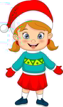 Cartoon little girl wearing santa costume vector