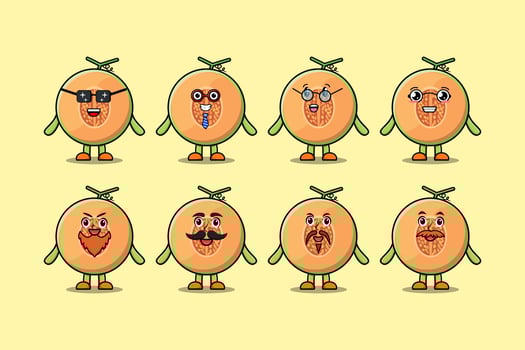 Set kawaii Melon cartoon character with expression vector