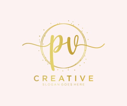 Initial PV feminine logo. Usable for Nature, Salon, Spa, Cosmetic and Beauty Logos. Flat Vector Logo Design Template Element.