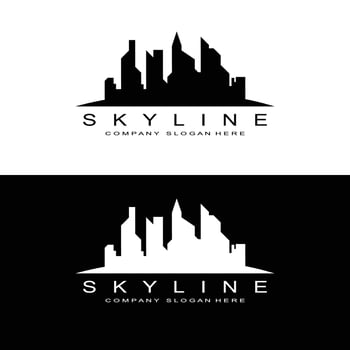 Skyline Logo Design, Cityscape Vector Tall Buildings, City Building Fit Design, Banner Template Construction Company