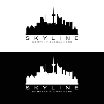 Skyline Logo Design, Cityscape Vector Tall Buildings, City Building Fit Design, Banner Template Construction Company