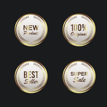 Collection of blue top quality badges with gold border vector