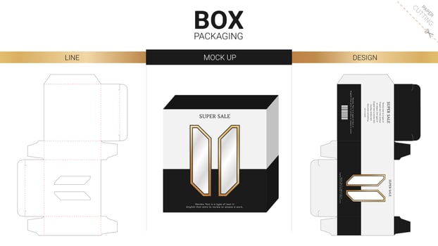 Box packaging and mockup die cut template vector