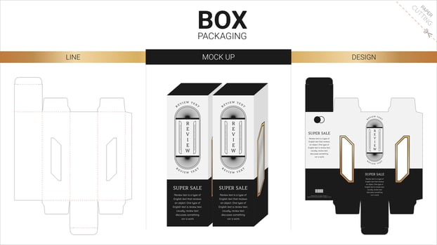 Box packaging and mockup die cut template vector