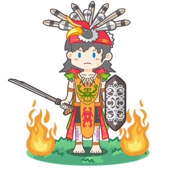 Cute Dayak warrior with shield and Mandau png