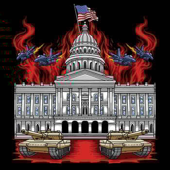 White house defender tank and war plane vector