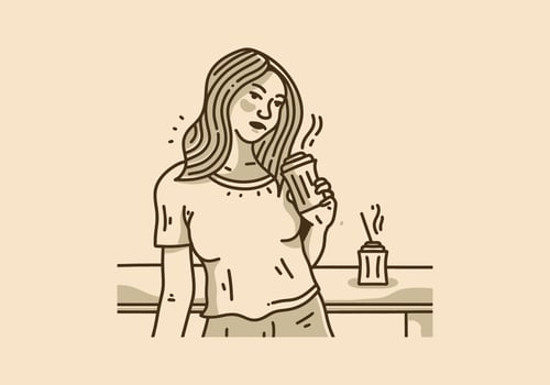 Vintage illustration of woman holding a cup of coffee vector