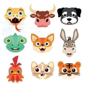 Set Of Cartoon Animal Heads vector
