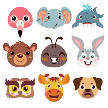 Set Of Cartoon Animal Heads vector