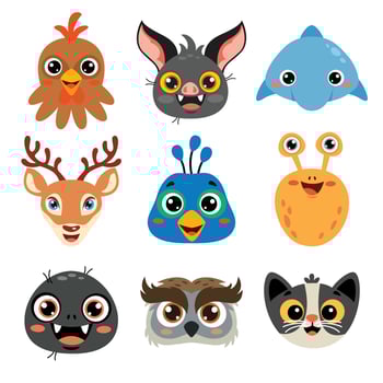 Set Of Cartoon Animal Heads vector