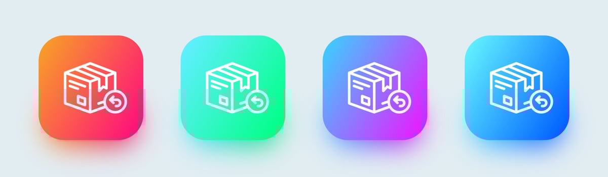 Return package line icon in square gradient colors. Parcel signs vector illustration.