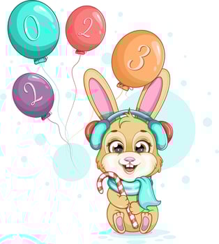 New Year and Christmas card with bunny and balloons vector