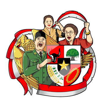 Illustration of Indonesia's first president Soekarno along with his children and grandchildren in leading Indonesia. png