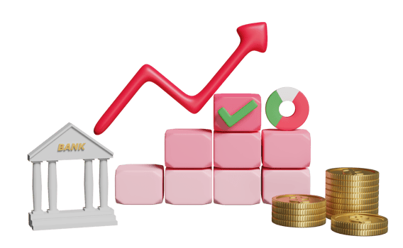 charts,graph with analysis business financial data, online marketing, arrow, check, bank, tax office building, coins isolated. business strategy, growth concept, 3d illustration, 3d render png