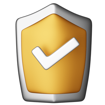 golden shield check isolated. Internet security or privacy protection or ransomware protect concept, 3d illustration or 3d render png