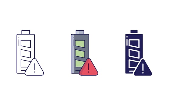 Battery, Charge warning line and glyph icon, vector illustration