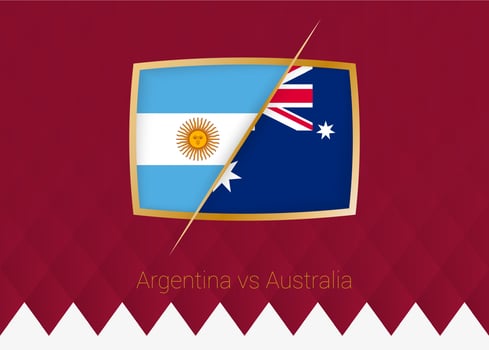 Argentina vs Australia, round of 16 icon of football competition on burgundy background. vector