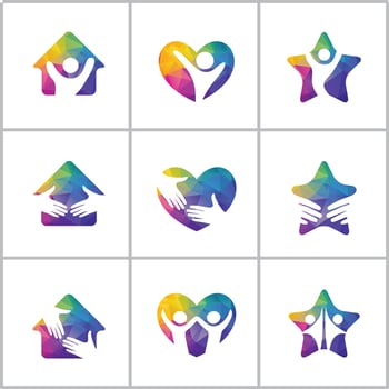 Low poly Happy Home vector design. Happy family logos, health and care colorful logos.