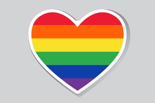 Heart sticker with colorful LGBT flag. Vector heart label, template, baner, Emoji Icon
