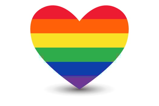 Heart sticker with colorful LGBT flag. Vector heart label, template, baner, Emoji Icon