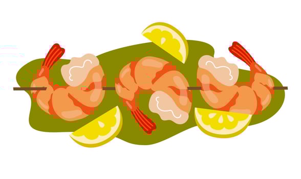 Tasty fresh cooked fried shrimps dish with lemon. vector