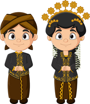 Cartoon Indonesian couple wearing Javanese traditional clothes vector