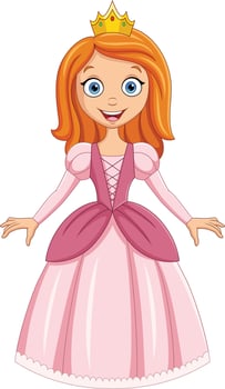 Cartoon happy princess in pink dress vector