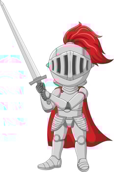 Cartoon knight holding a sword vector