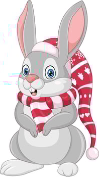 Cartoon rabbit in a santa hat and scarf vector