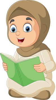 Cartoon muslim girl reading a book vector