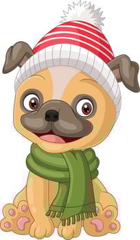 Cartoon little dog wearing hat and scarf vector