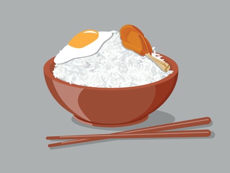 Asian rice bowl with egg vector