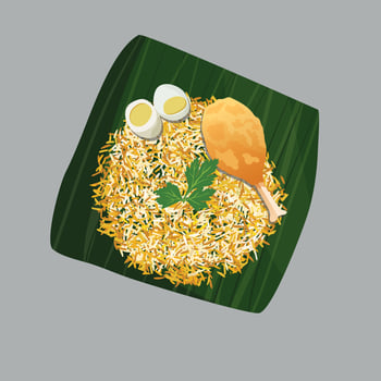 Asian biriyani rice bowl vector