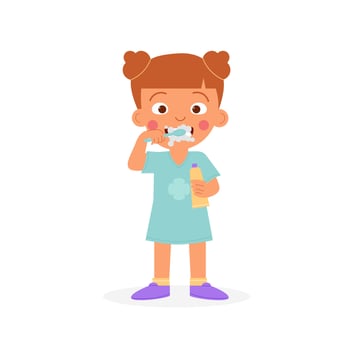 A child girl brushes her teeth. National Children Dental Health Month vector