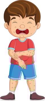 Cartoon sad little boy with chickenpox vector