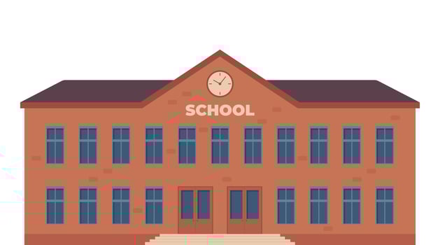 Modern School Building Exterior. Welcome Back To School. Educational architecture, facade of high school building. Design for flyer, banner, card. Vector illustration.
