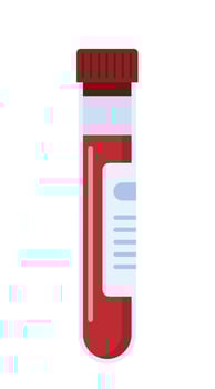 Medical flask icon with blood. Blood test tube with label. Vector Illustration in flat style.