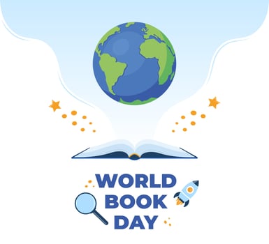 World book day. Open book and Earth globe. Design for poster, banner, print. Vector illustration.