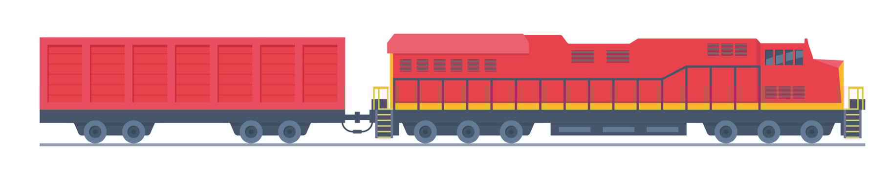 Freight train. Railway locomotive and wagon , transportation cargo. Cargo train. Modern freight traffic vector flat illustration.