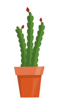 Cute green potted plant in flat style. Vector illustration.