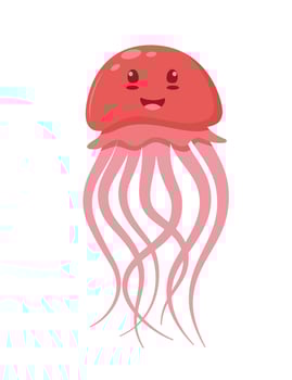 Cute jellyfish cartoon character. Sea animal vector illustration.