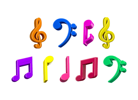 Set of Colorful Music Notes isolated 3d Rendering png