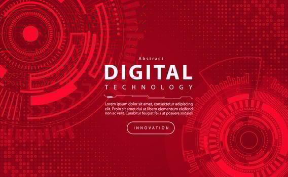 Digital technology banner red background concept, circuit technology light effect, abstract cyber tech, innovation future data, internet network, Ai big data, line dots connection, illustration vector