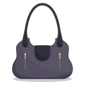 Stylish colorful leather handbag with white stitching. Fashionable women s bag isolated on white background. Vector illustration in flat style.