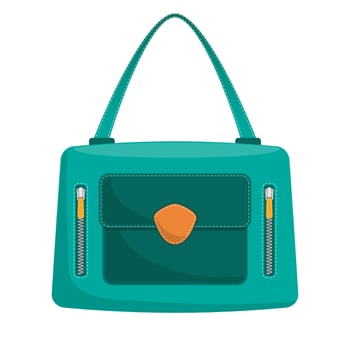 Stylish colorful leather handbag with white stitching. Fashionable women s bag isolated on white background. Vector illustration in flat style.