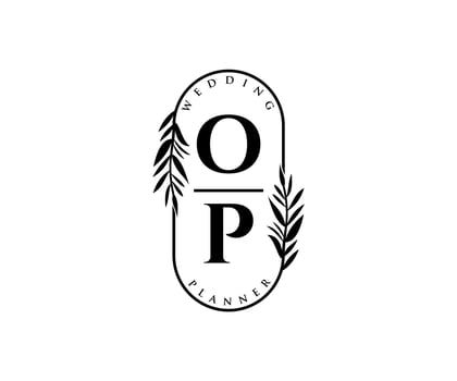 OP Initials letter Wedding monogram logos collection, hand drawn modern minimalistic and floral templates for Invitation cards, Save the Date, elegant identity for restaurant, boutique, cafe in vector