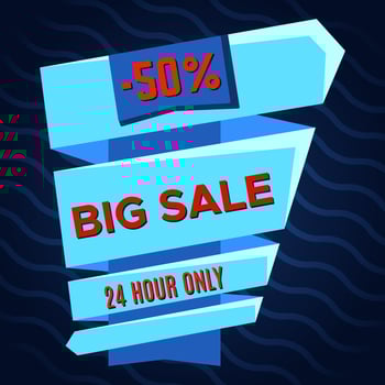 Big sale blue banner on dark blue background. Vector background with colorful design elements. Vector illustration.